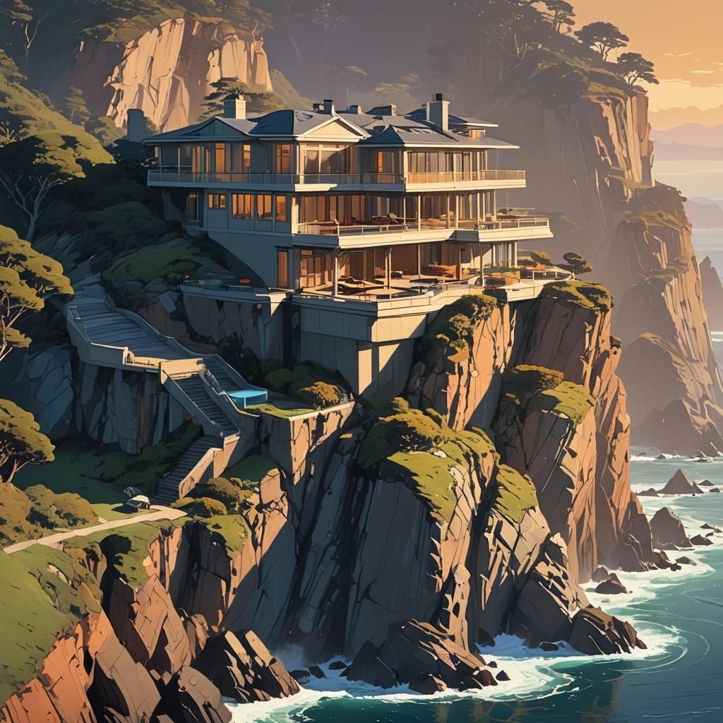 Ocean Cliffside Estate in Cinematic Style