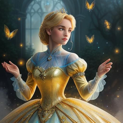 Cinderella in Glass Dress with Golden Tesla Details