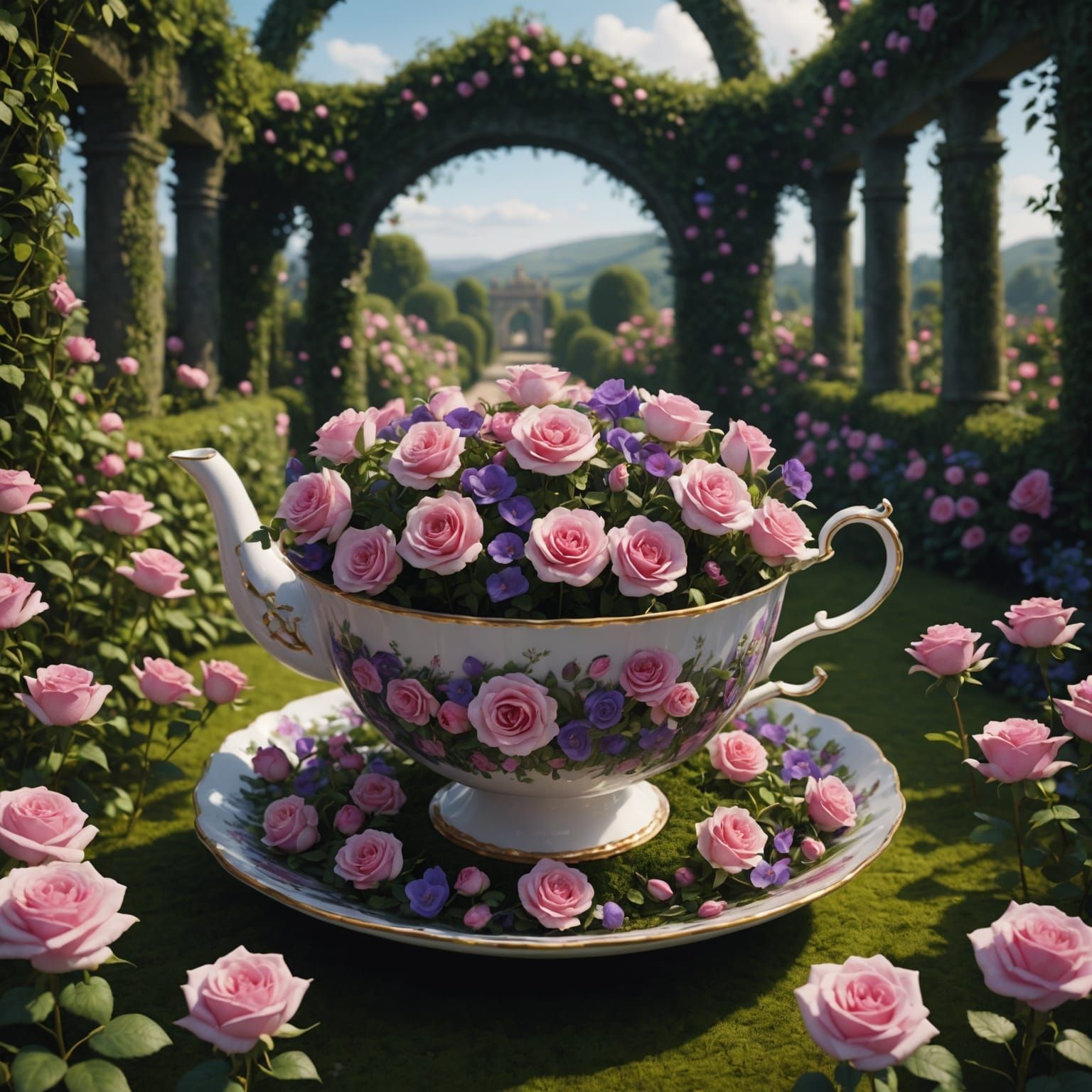 Miniature Rose Garden Inside a Teacup