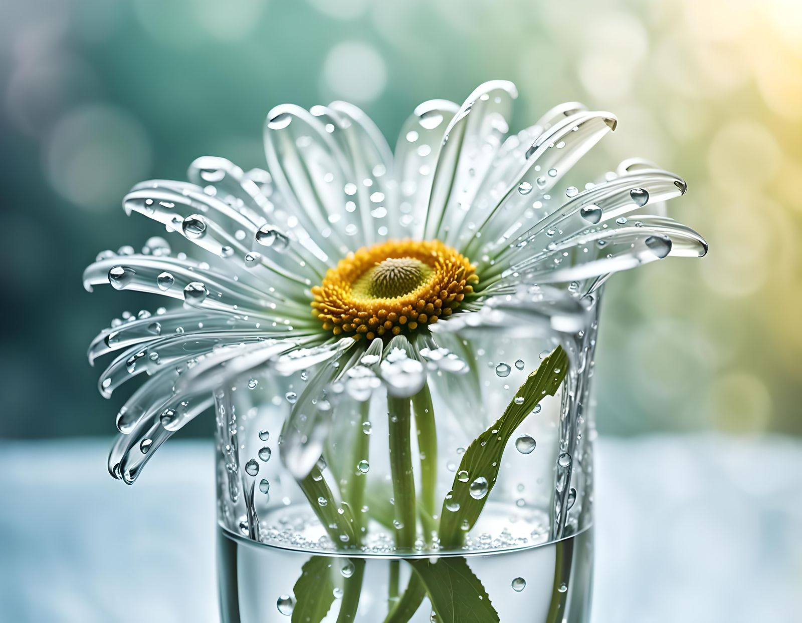 Glass Daisies in Vase: High Resolution Image