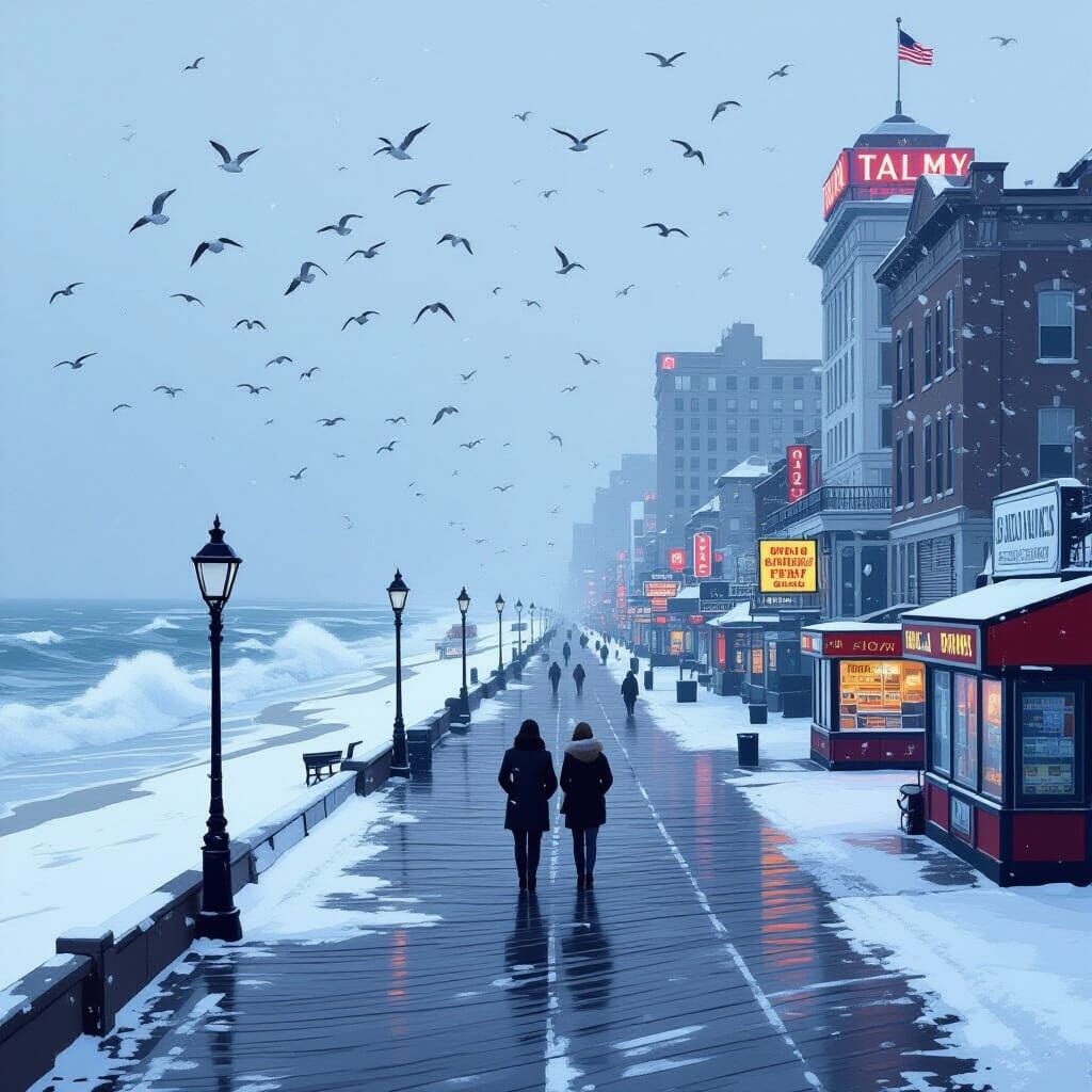 Atlantic City Boardwalk in Winter Snow