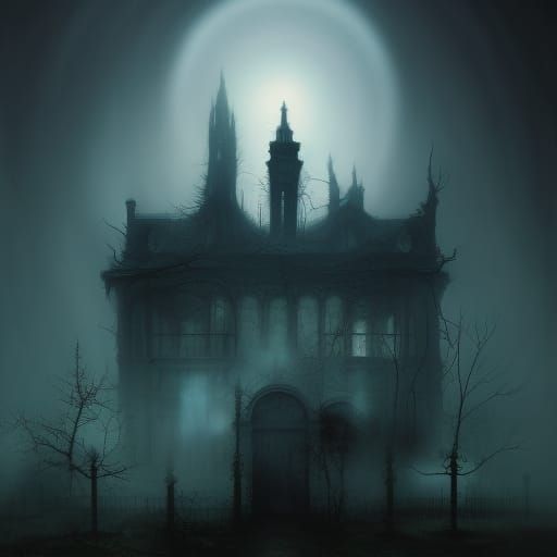 Haunted Church Graveyard with Ethereal Wraiths