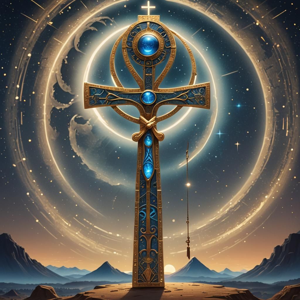 Glowing Ankh with Full Moon in Ethereal Art