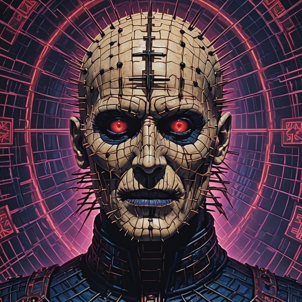 Hellraiser Pinhead Cenobite in Synthwave Neon Retro