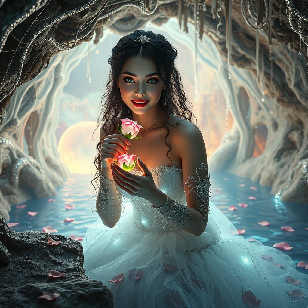 Mystical Vampire Goddess in a Kaleidoscope of Wires and Spar...