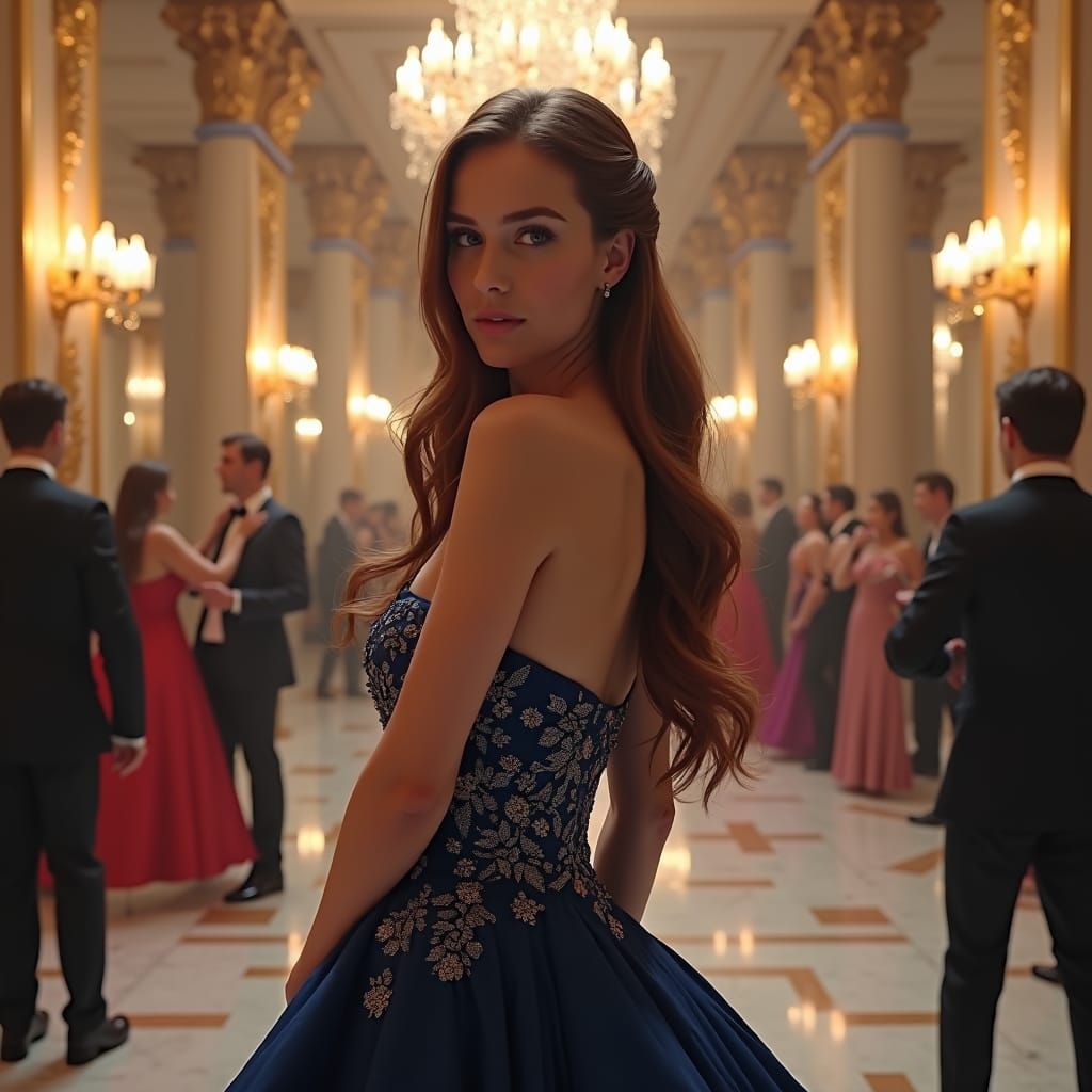 Elegant Woman Attends Grand Ball in Baroque Style