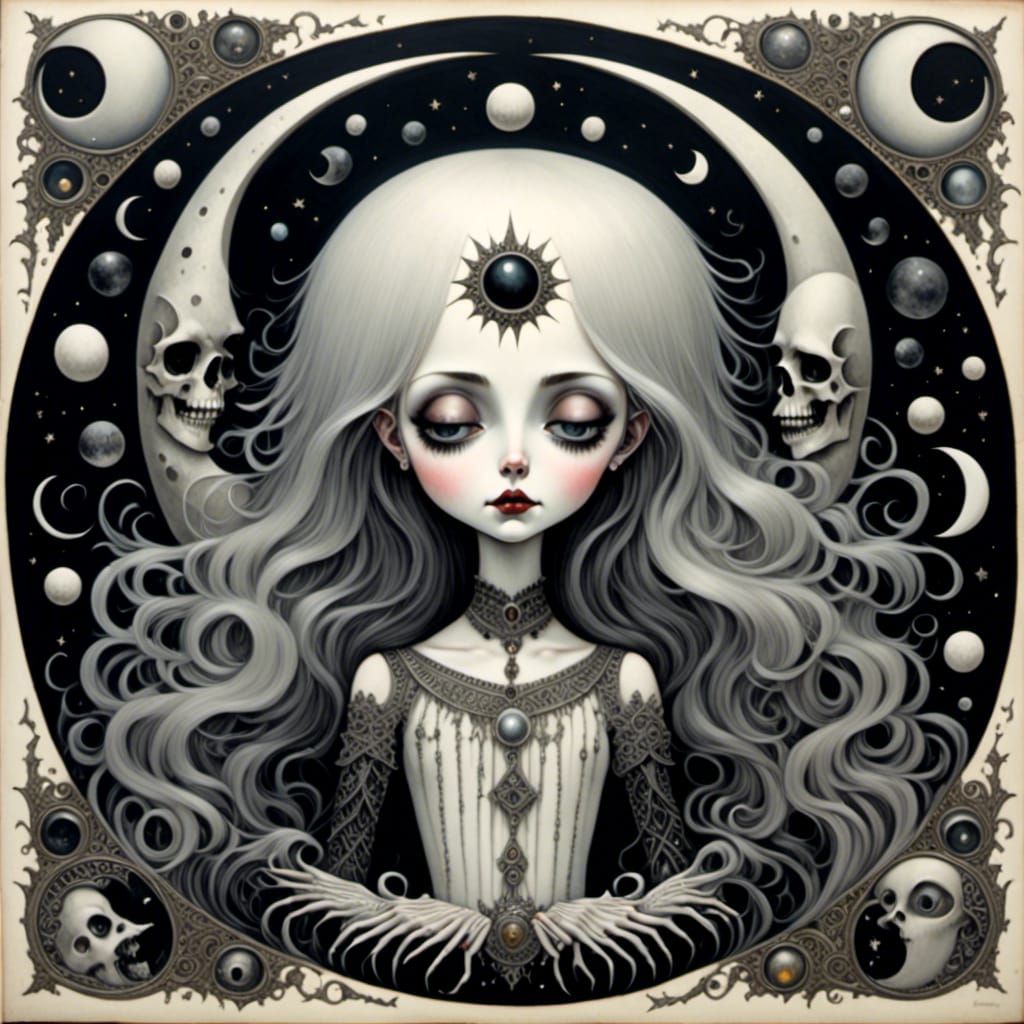 Gothic Moon Goddess in Mark Ryden Style