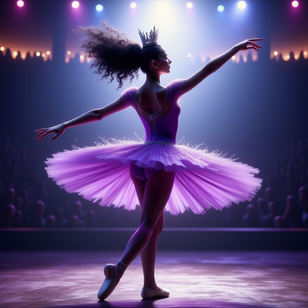 Hyperrealistic Ballerina in Vibrant Purple Tutu