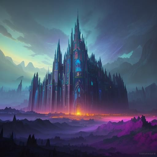 Superhero Soaring Through Mystical Cityscape