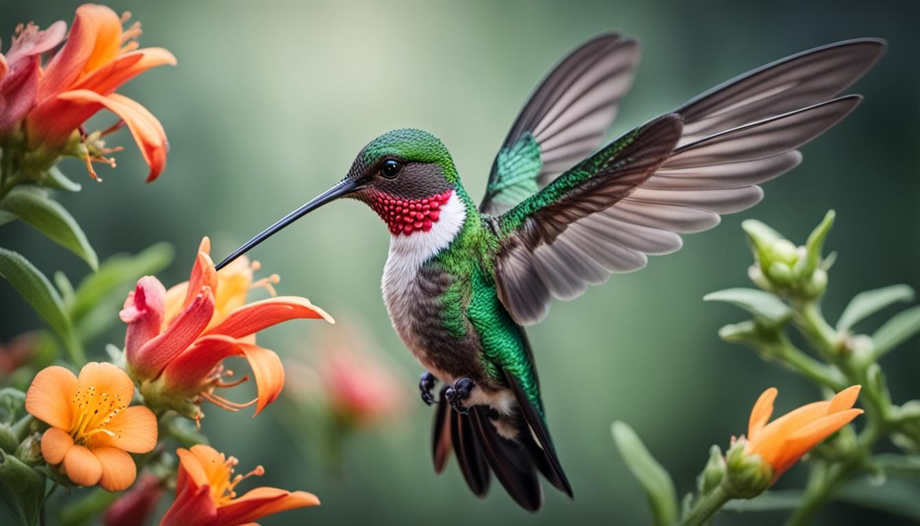 Hummingbird Feeds: Hyperrealistic Macro Photograph