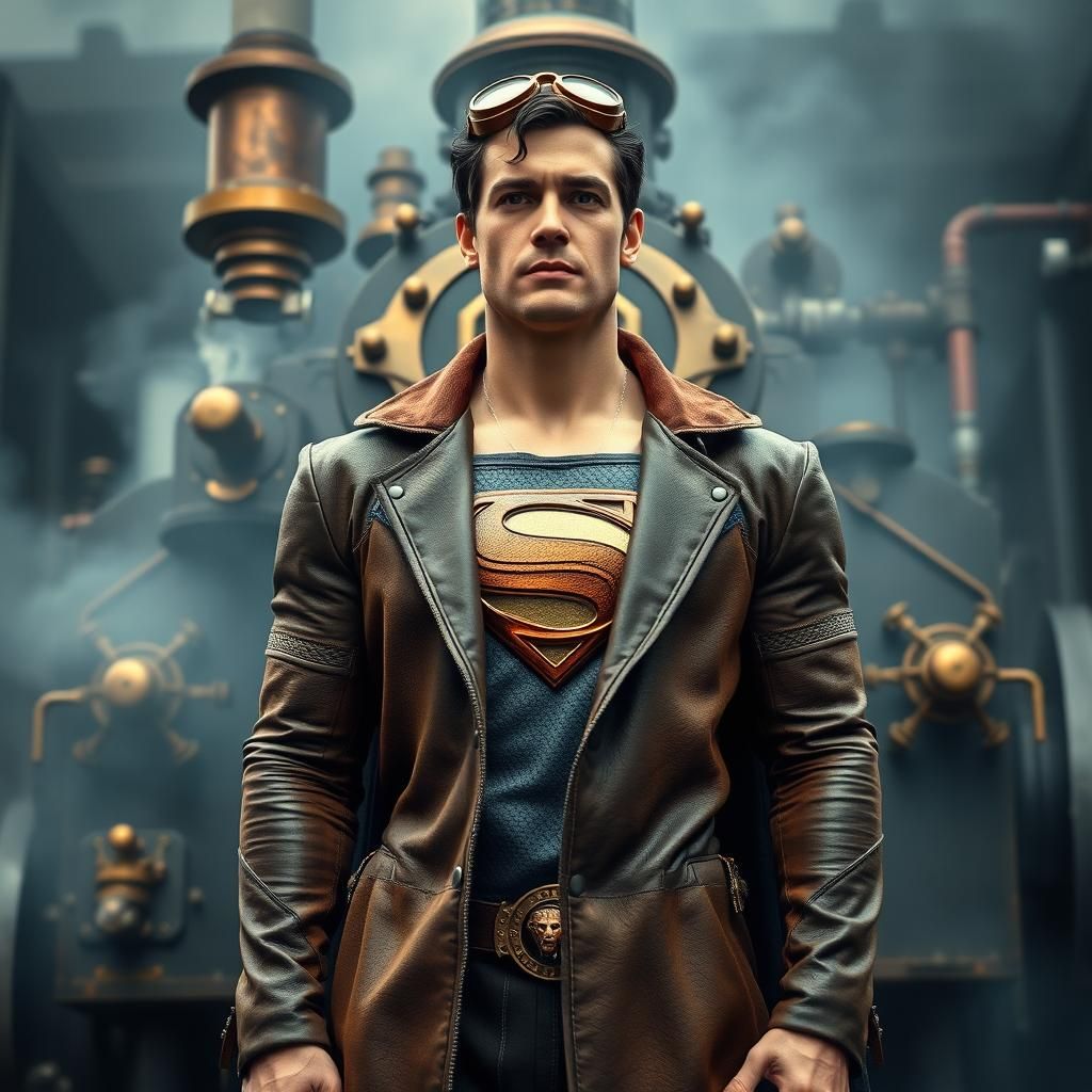 Steampunk Superman with Steam Engine