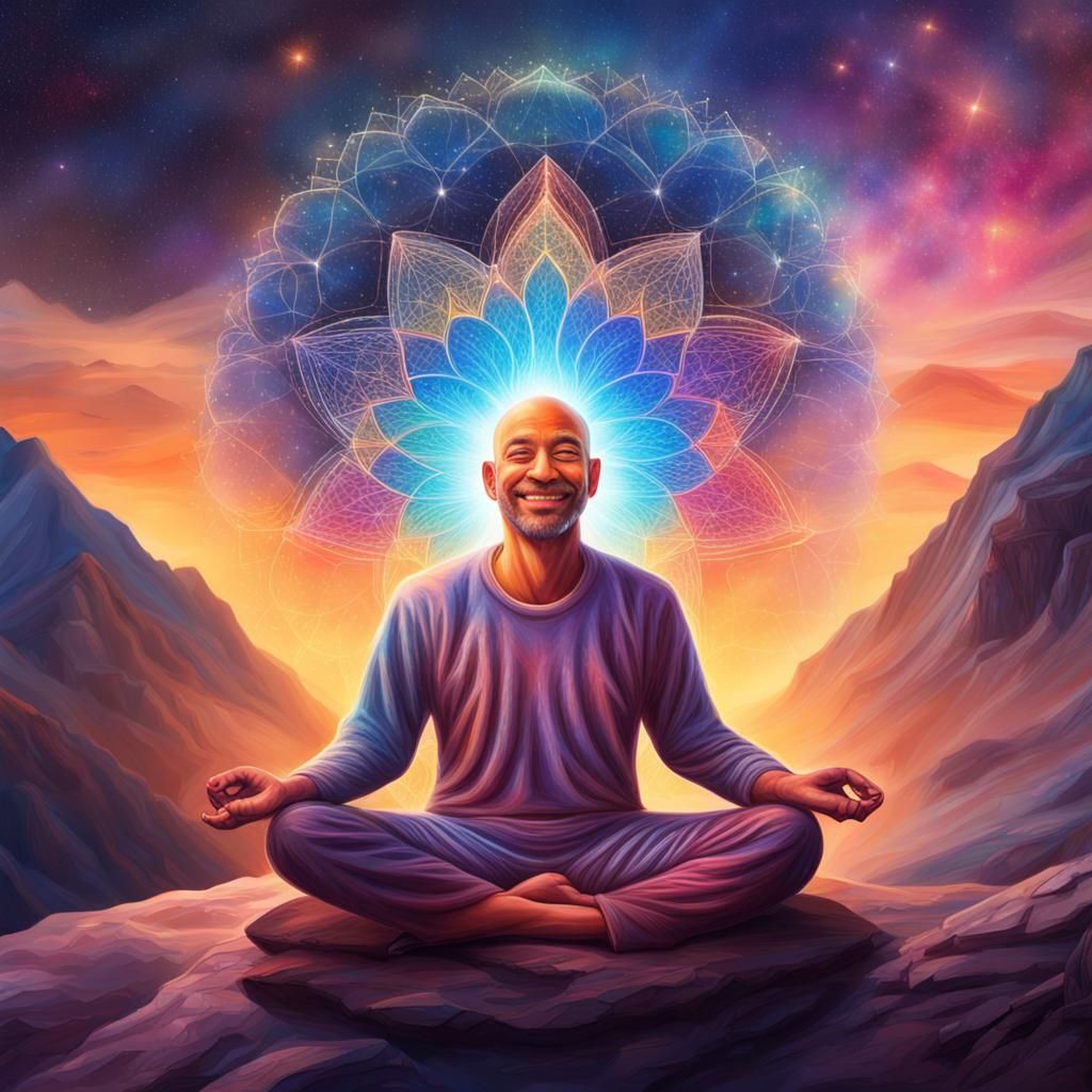 Cosmic Meditation: Light Flows in Mountain Scene