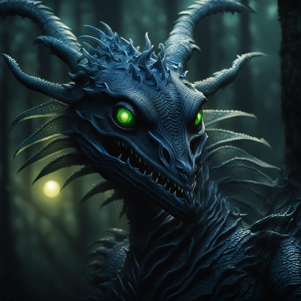 Beetlejuice Dragon Emerges from Misty Forest