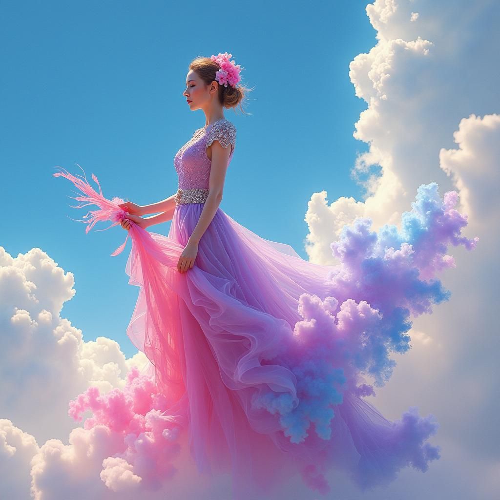 Woman Silhouette Painting Colorful Sky as Digital Art