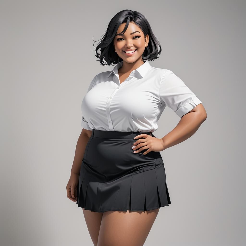 Curvy Woman Posing in Vibrant Anime Style