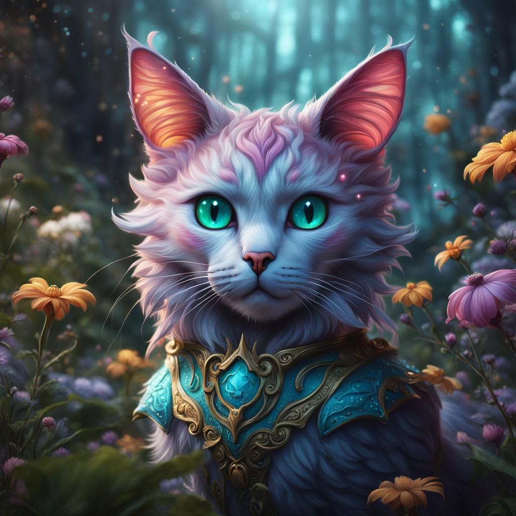 Fantastical Fairy Cat Portrait in Detailed Matte Painting