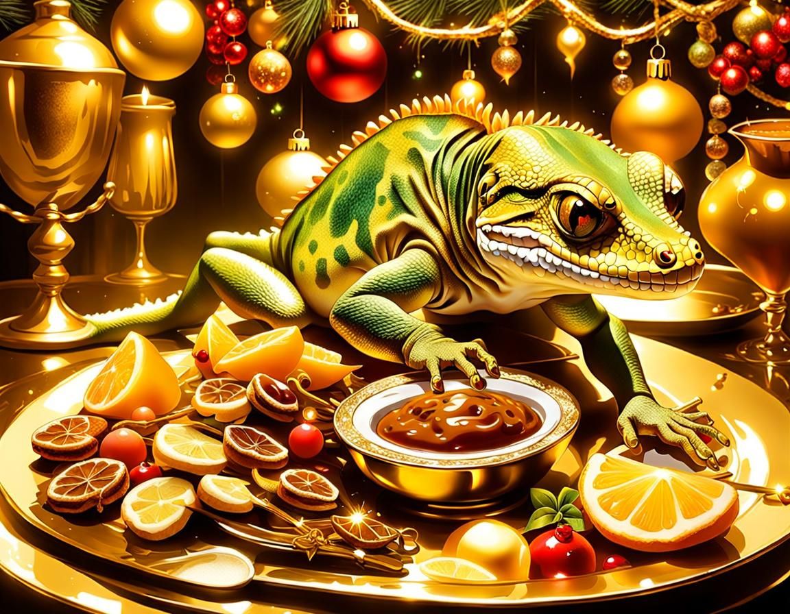 Festive Gecko Christmas Feast with Gourmet Goodies