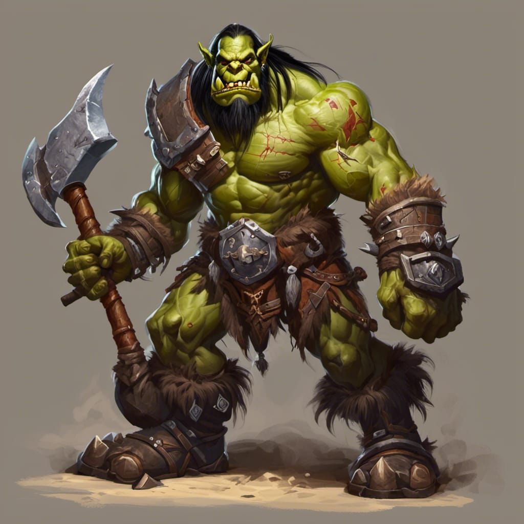Orc Barbarian with Hammer in RPG Style