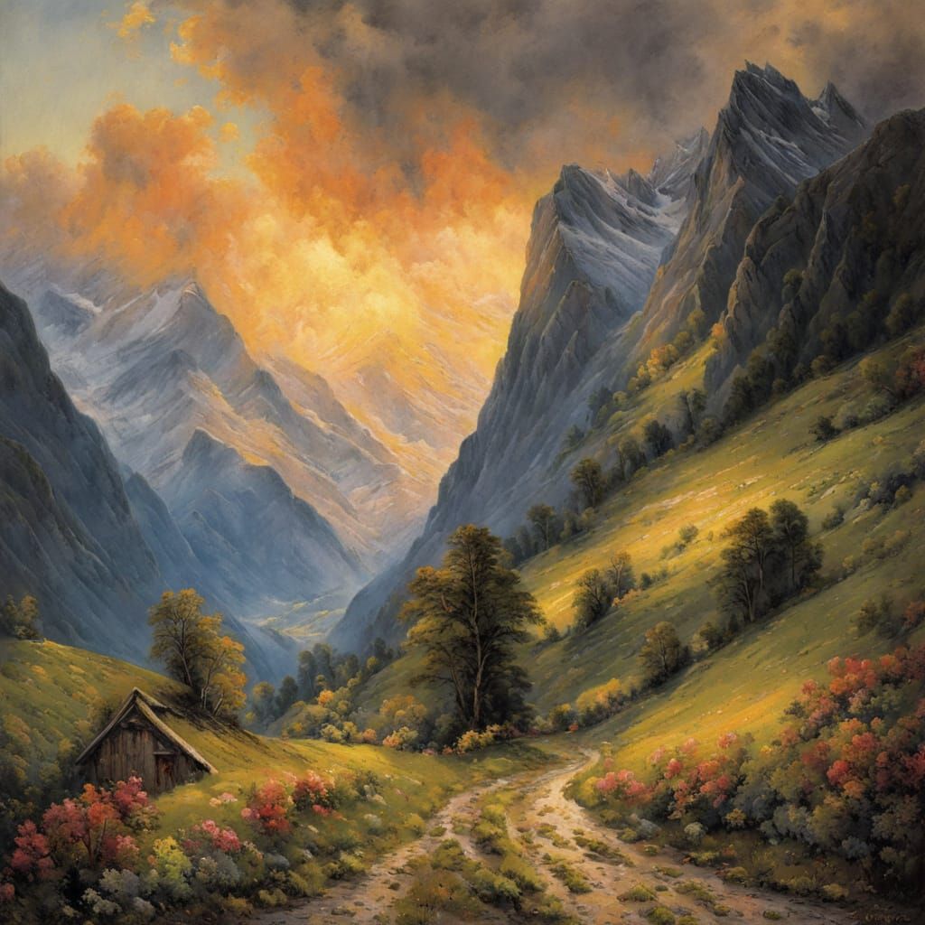 Majestic Swiss Alps at Dawn in John Constable Style