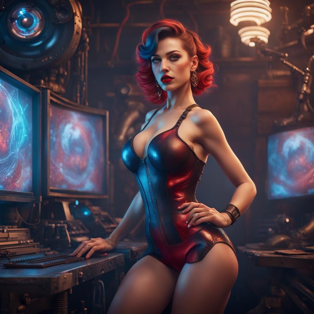 Hyperrealistic Techno Pinup Girl in Detailed Matte Painting