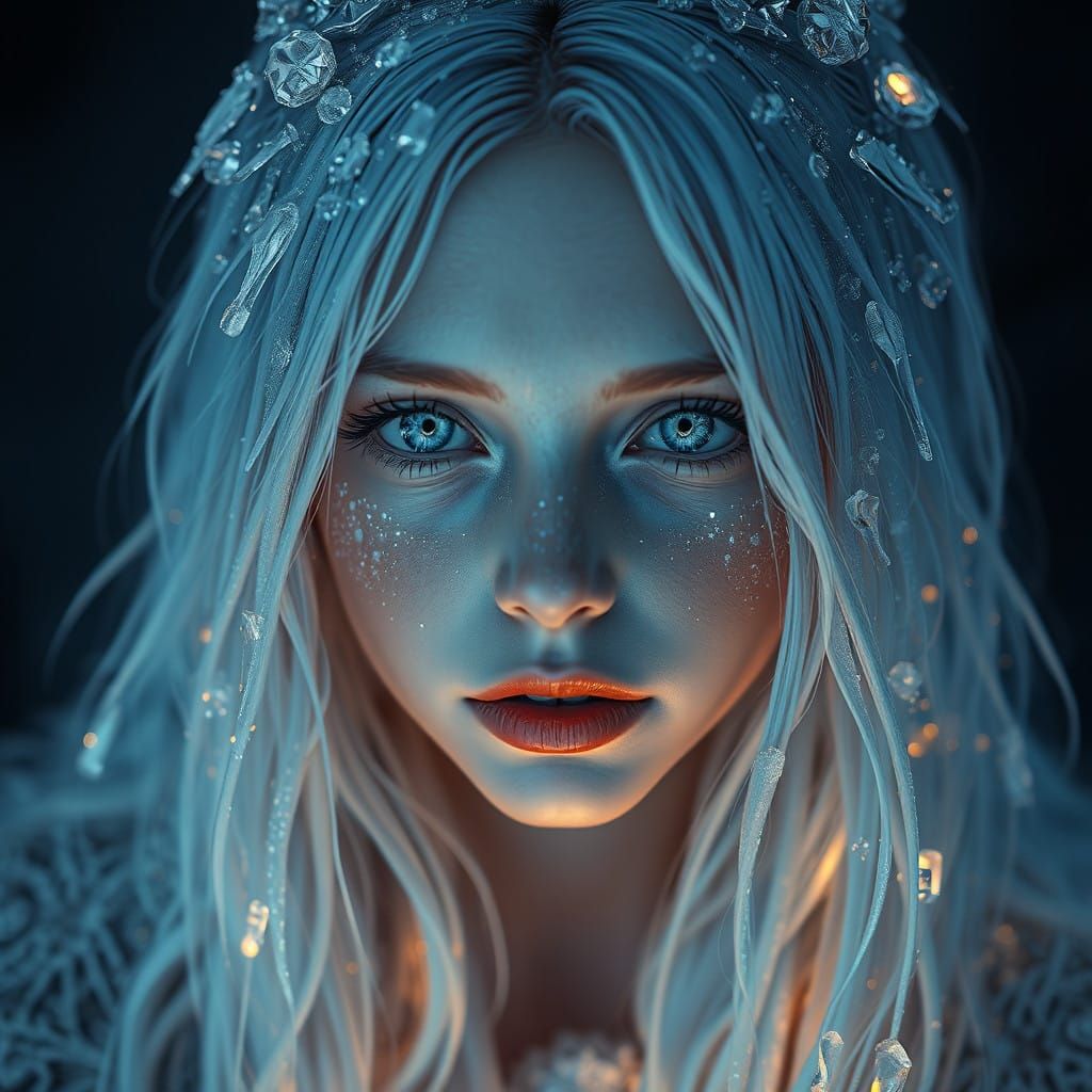 Delicate Winter Beauty in Icy Blues and Frosty Whites