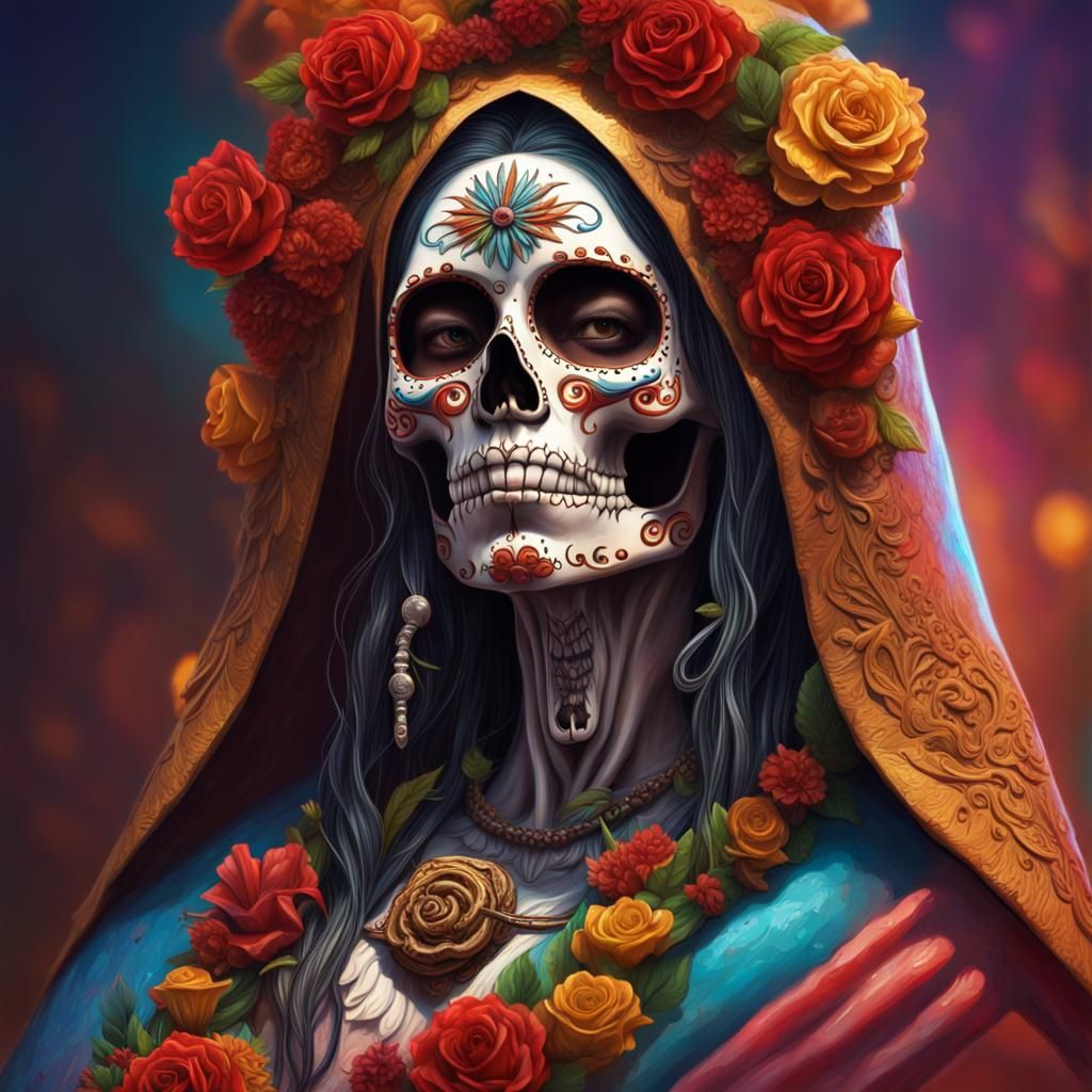Hyperrealistic Santa Muerte Splash Art Portrait