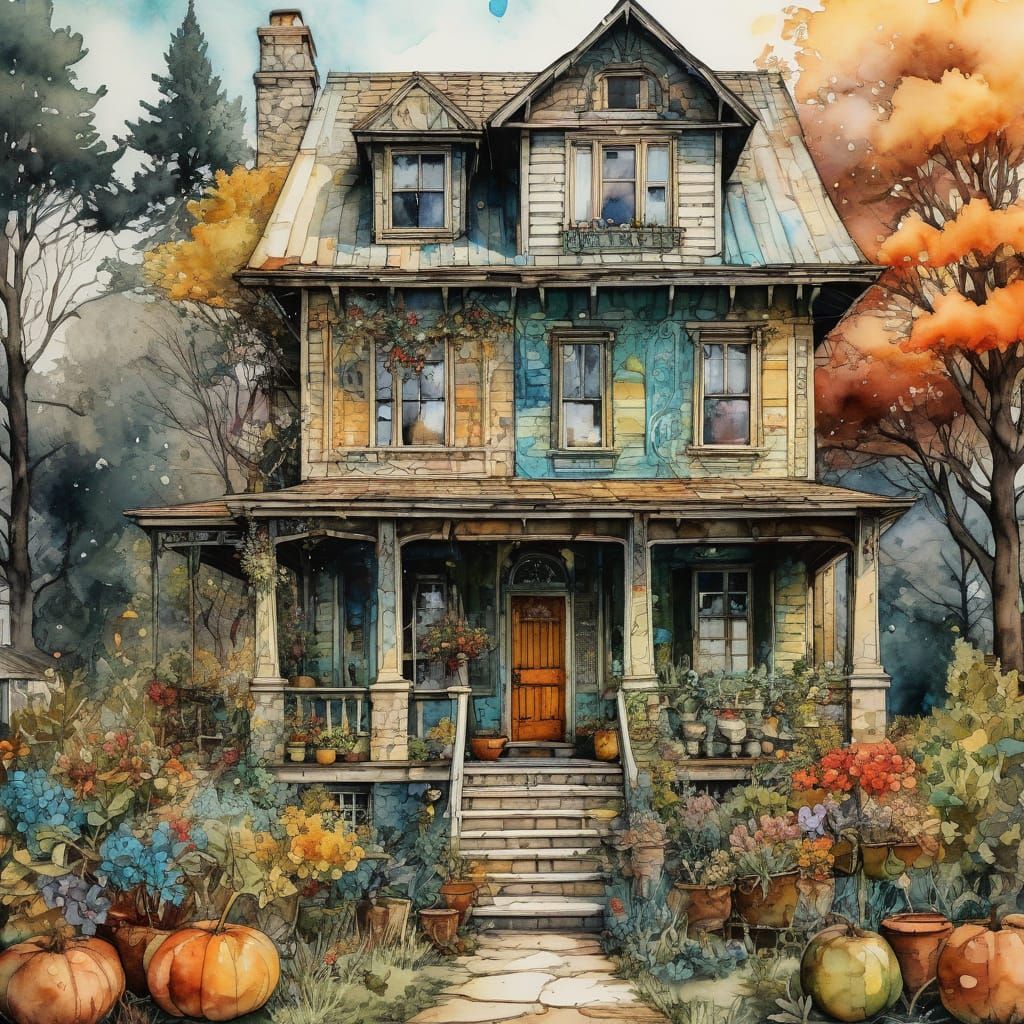 Charming Wonky Antique Home in Vibrant Autumn Scenery