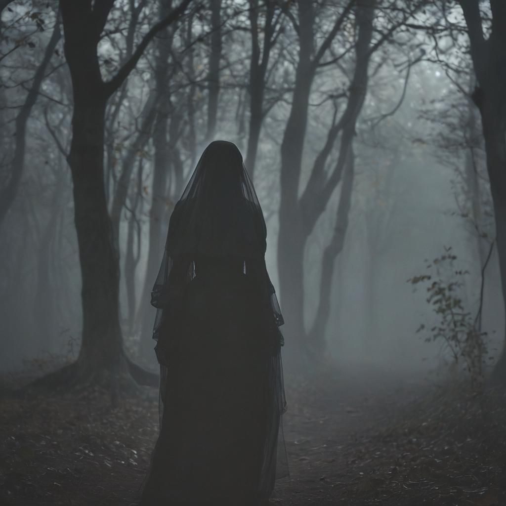 Ghostly Figure in Moonlit Woods: Dark Academia Aesthetic