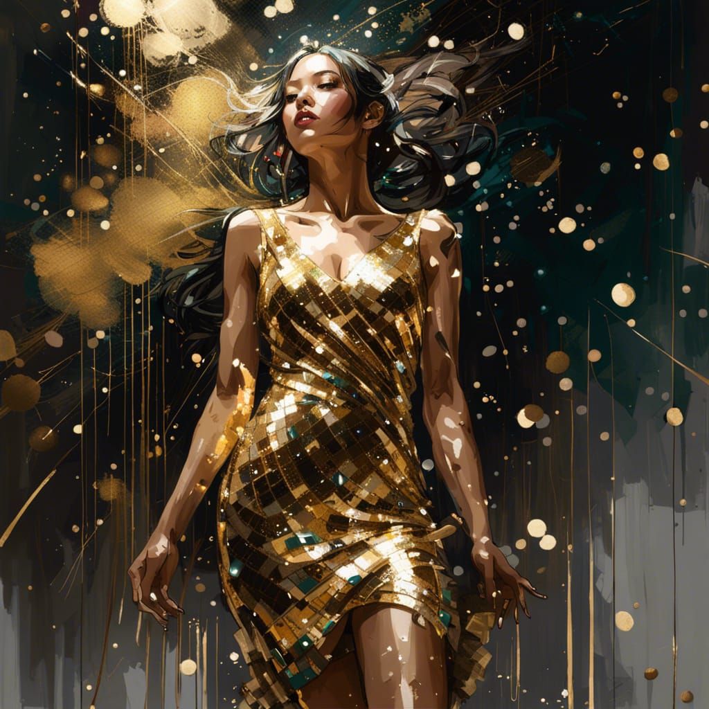 Sequin Dress Fine Art Portrait in Gold Glitter