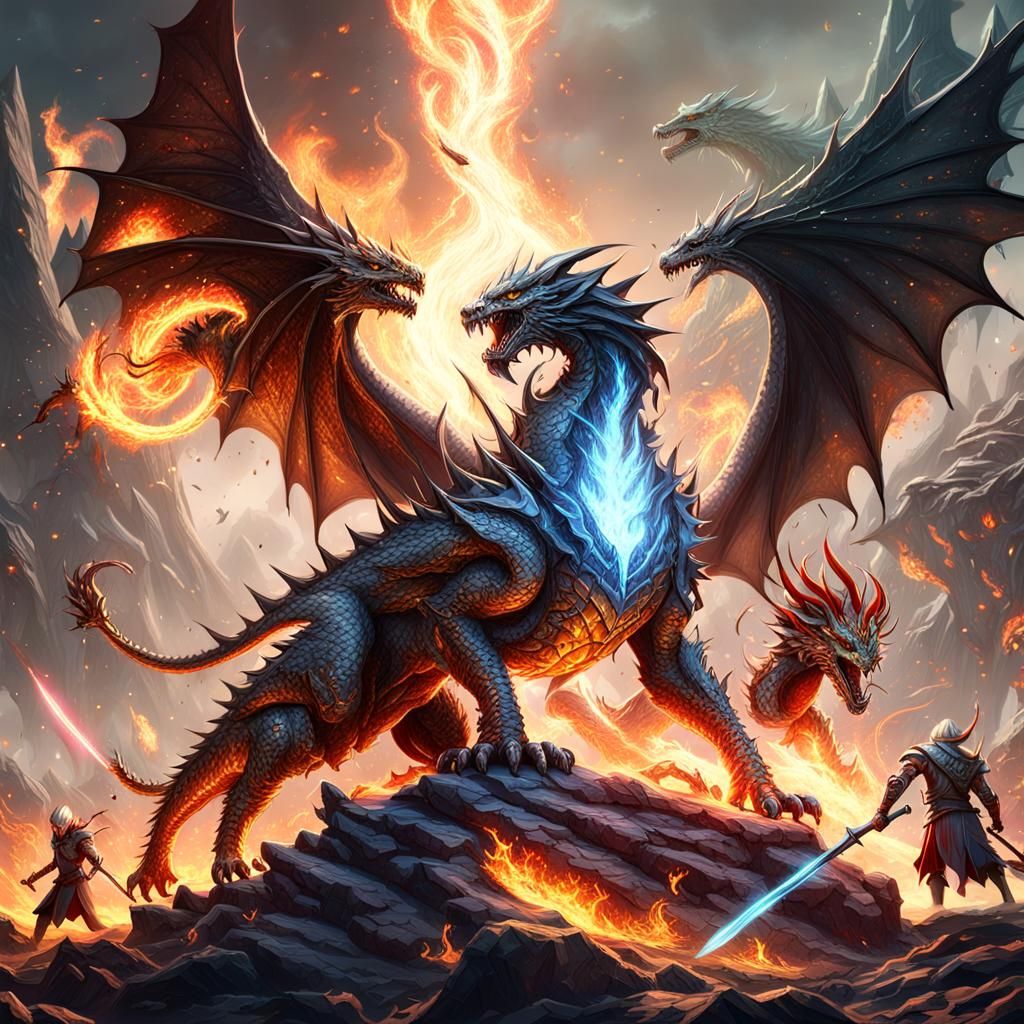 Epic Dragon and Griffin Battle in Fantasy Art