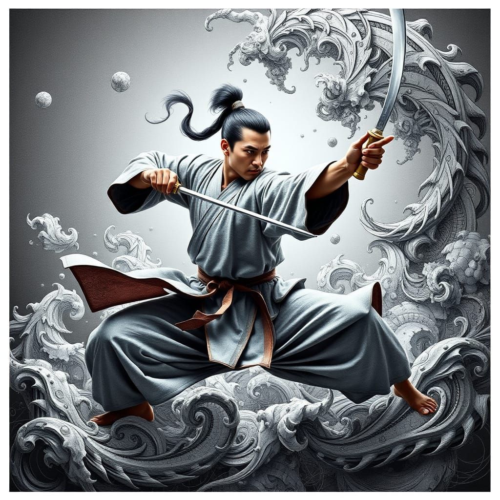 Martial Arts Master in Futuristic Harmony