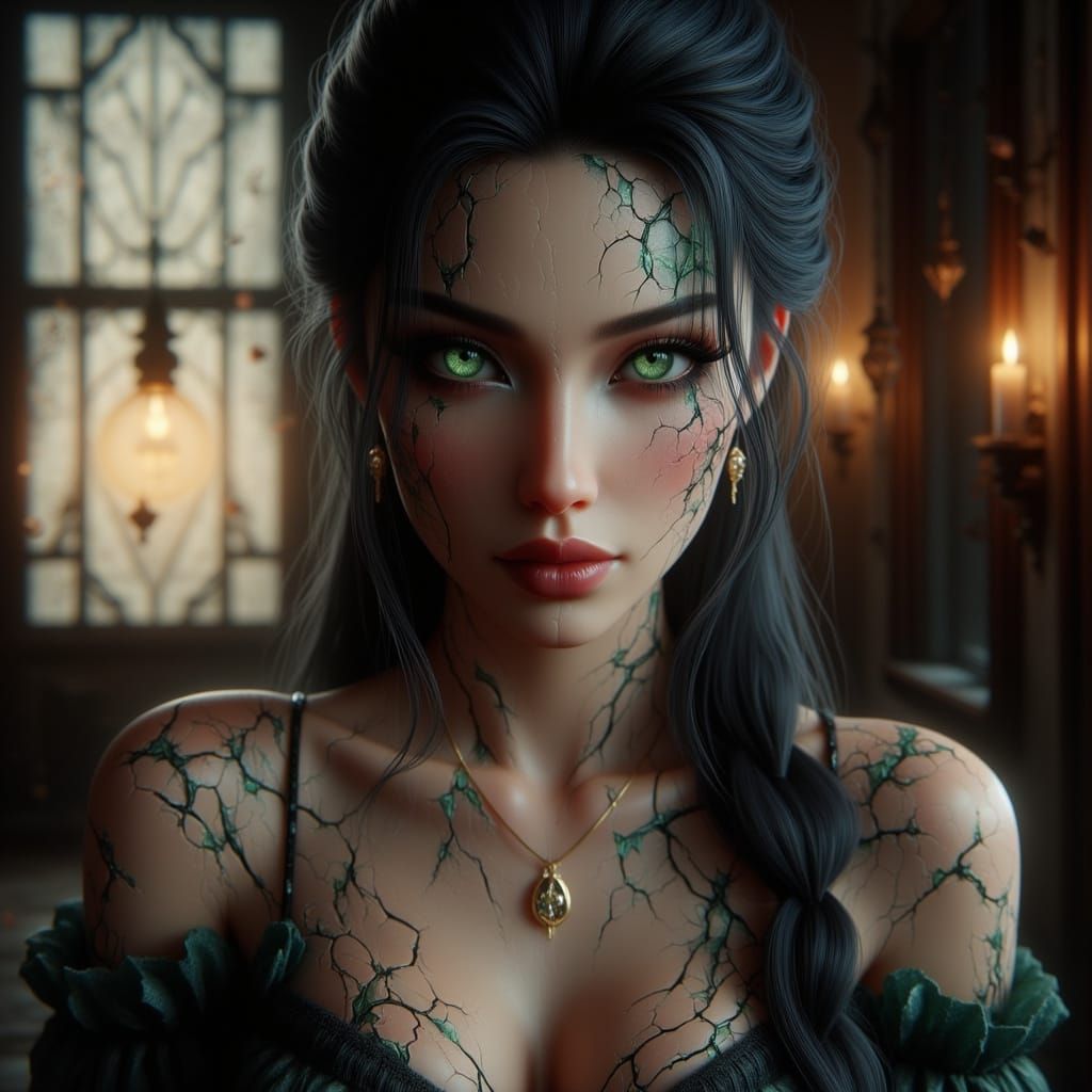 Ethereal Asian Goddess with Green Eyes