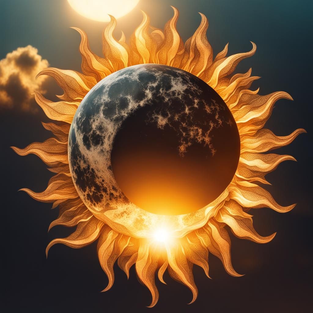 Hyperrealistic Sun and Moon Double Exposure