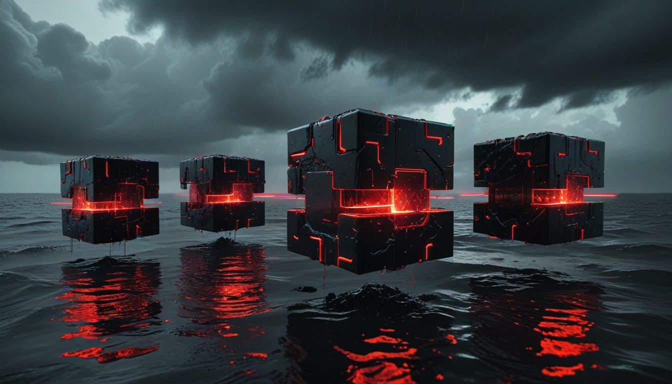 Obsidian Cubes in Neon Orbit