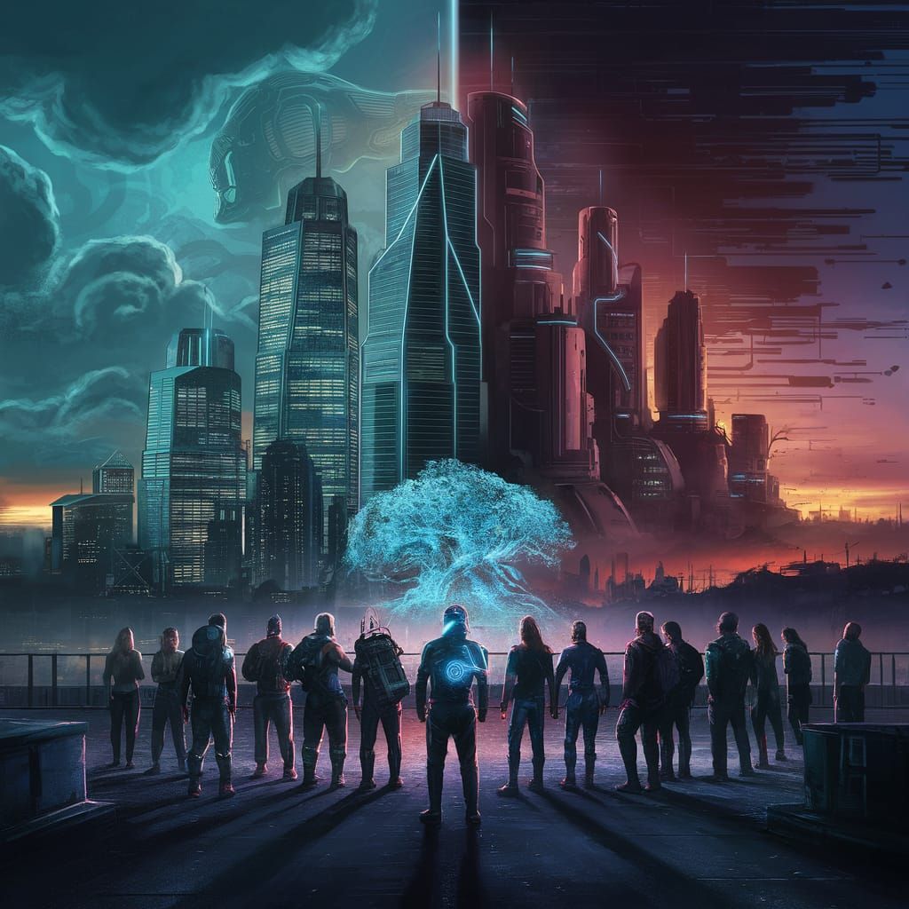 Futuristic Cityscape Movie Poster: Synthetic Dawn in Neon Pu...