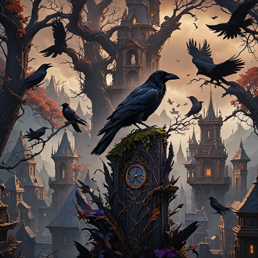Detailed Raven Matte Painting in Deep Color