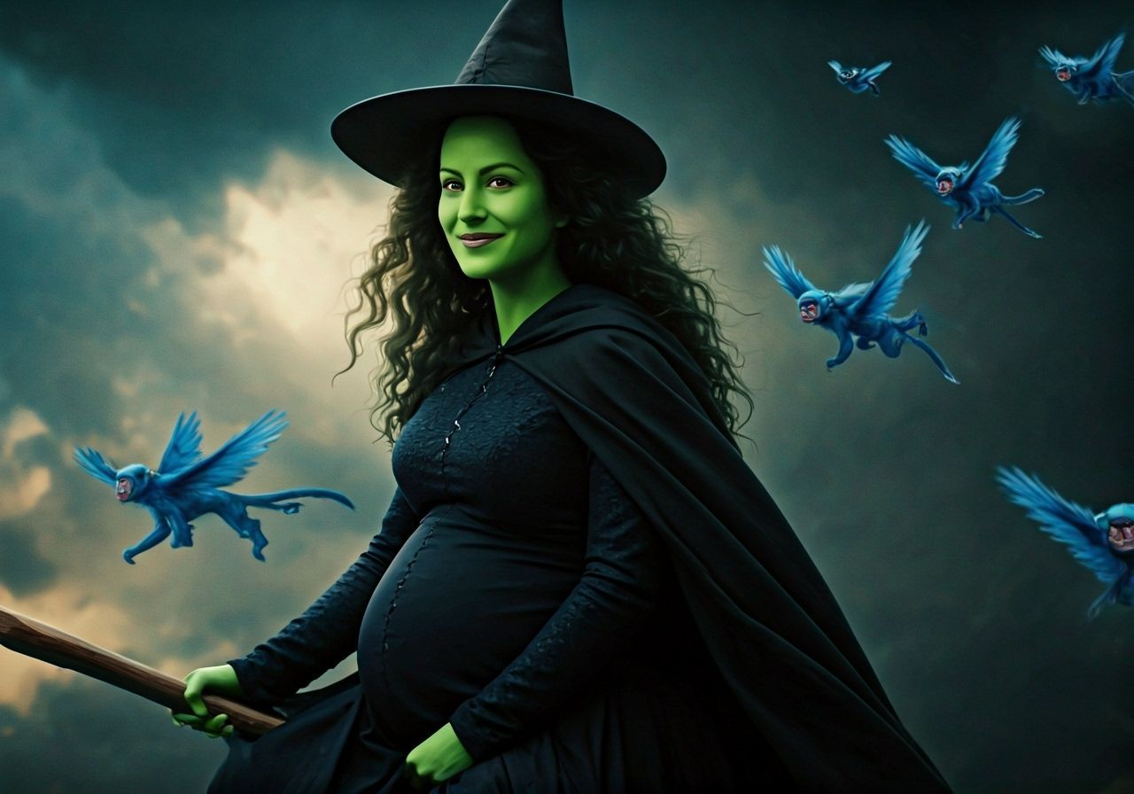Pregnant Witch Elphaba Flies with Blue Winged Monkeys