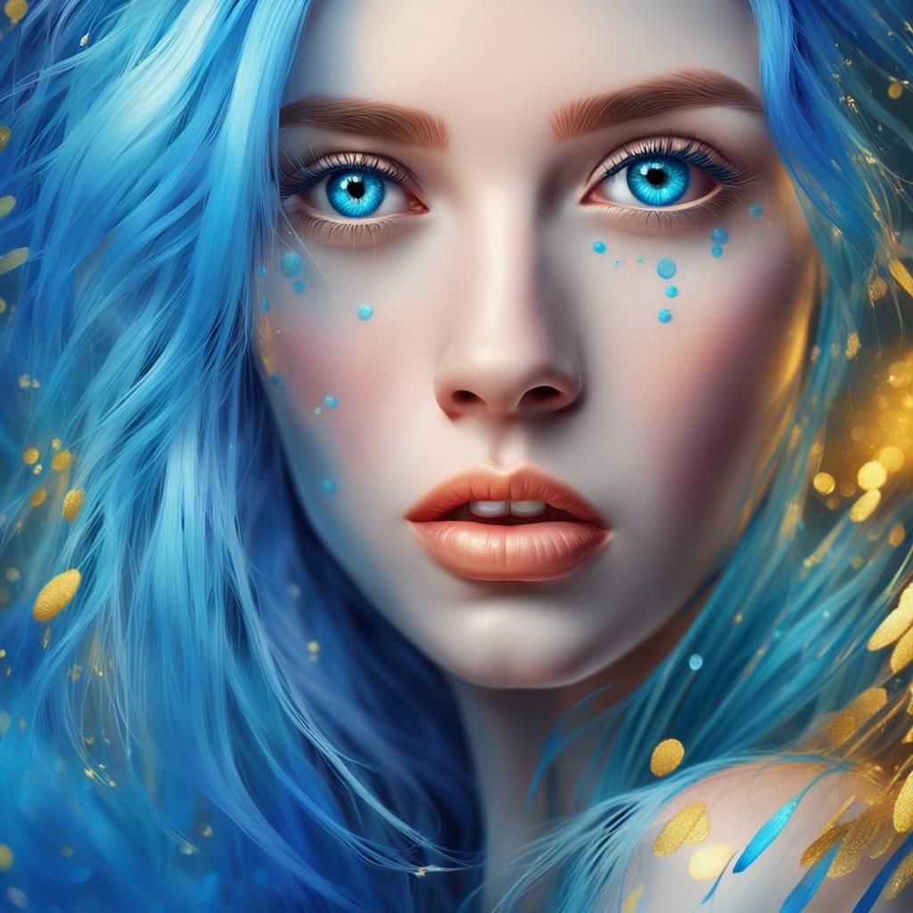 Hyper-Realistic Portrait of a Woman with Electric Blue Hair