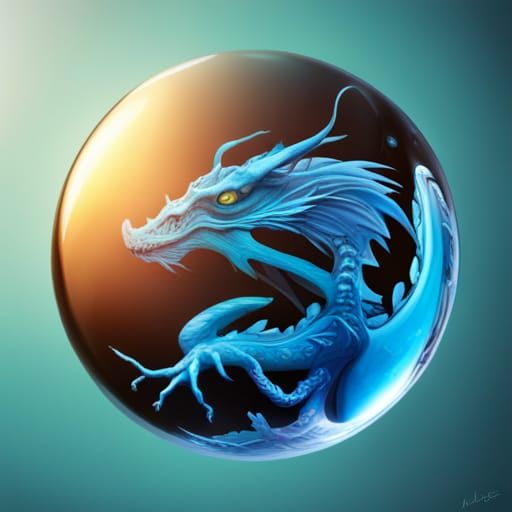 Blue Dragon Encased in Bubble: Hyperrealistic Splash Art