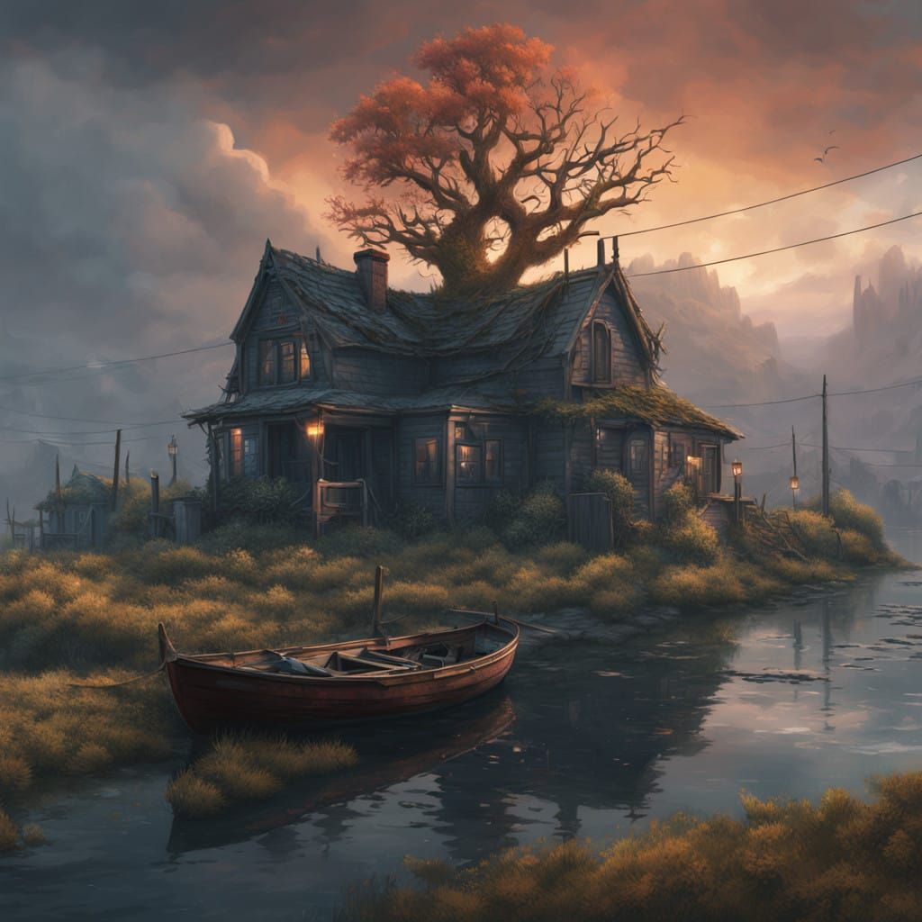 Twisted Tree in a Haunting Lagoon Scene