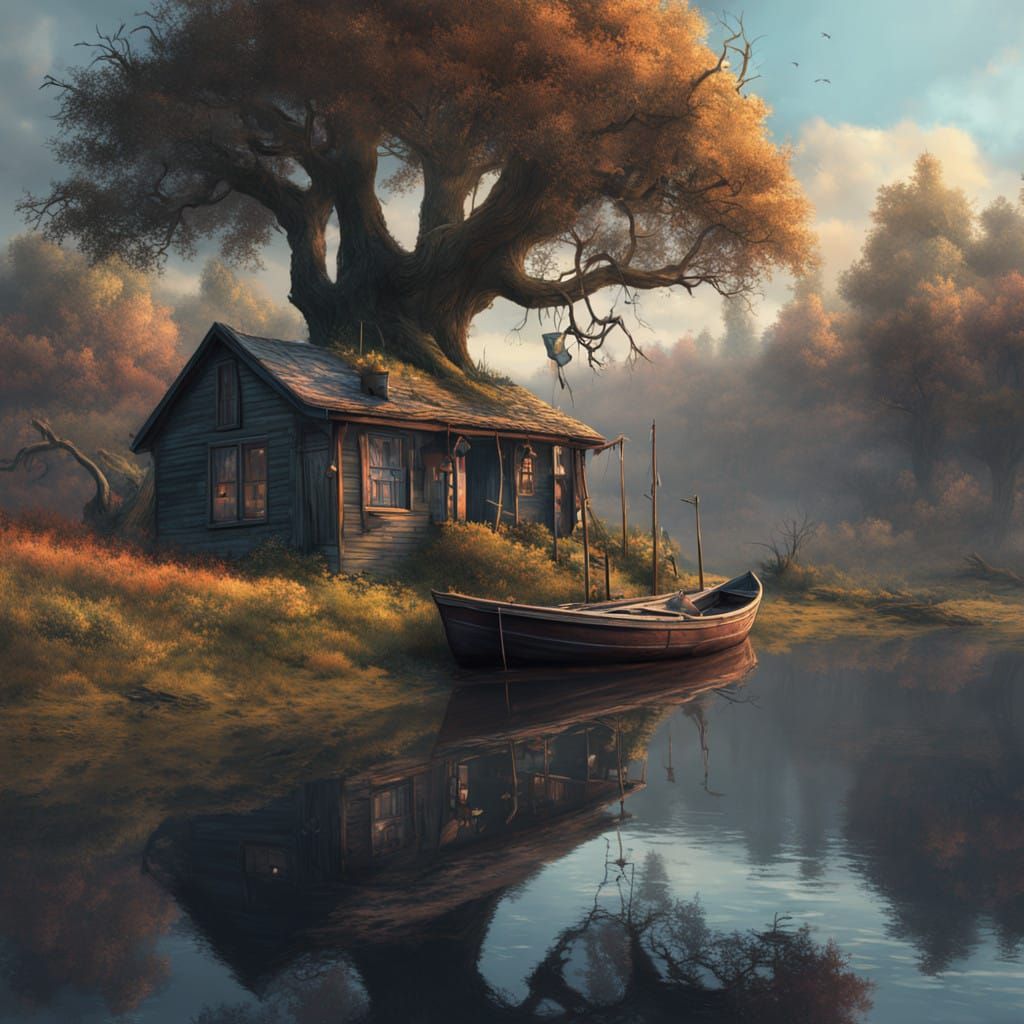 Twisted Tree in Haunting Lagoon Scene