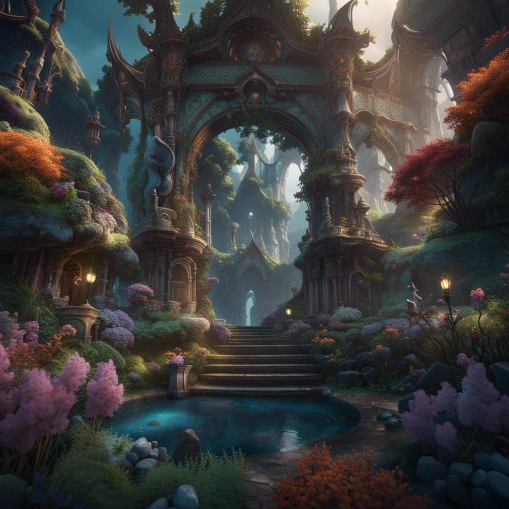Detailed Celestial Garden Matte Painting