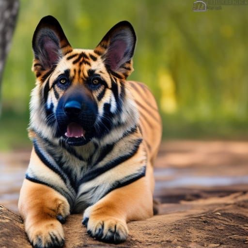 German Shepherd and Tiger Hybrid in 8K
