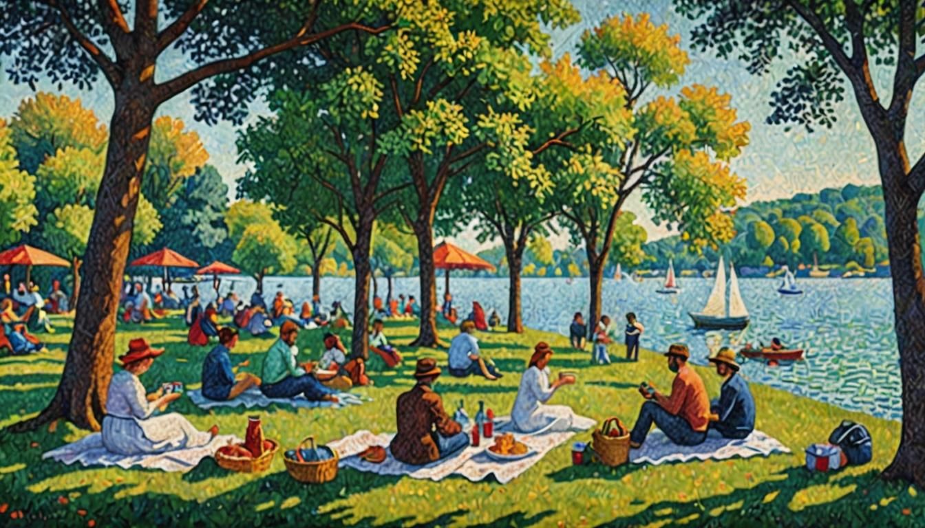 Picturesque Pointillist Picnic at the Lake
