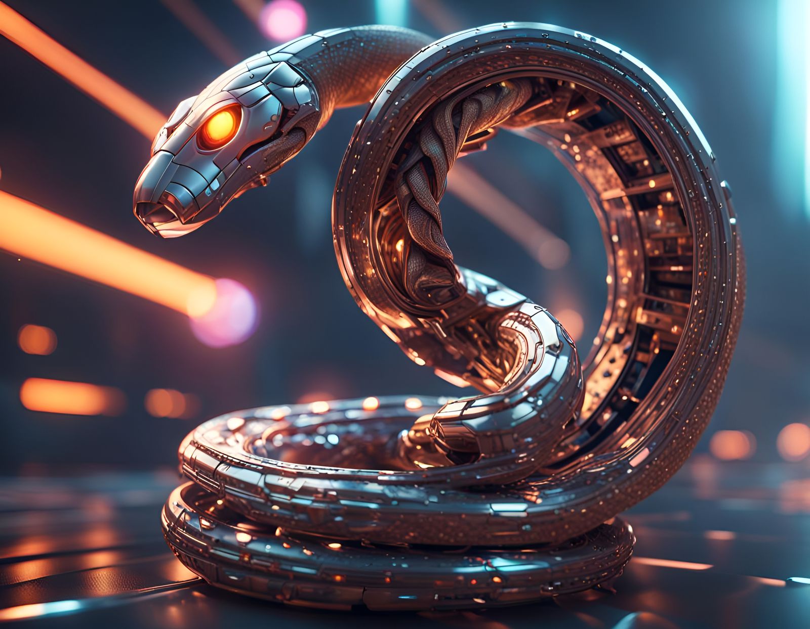 Futuristic Mechanical Snake in Sci-Fi Style