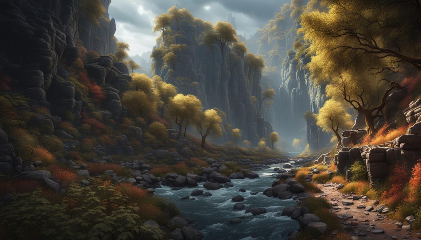 River Gorge Path in Detailed Matte Painting
