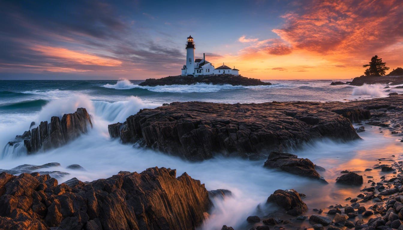 Magnificent Seascape Photograph with Lighthouse at Sunset