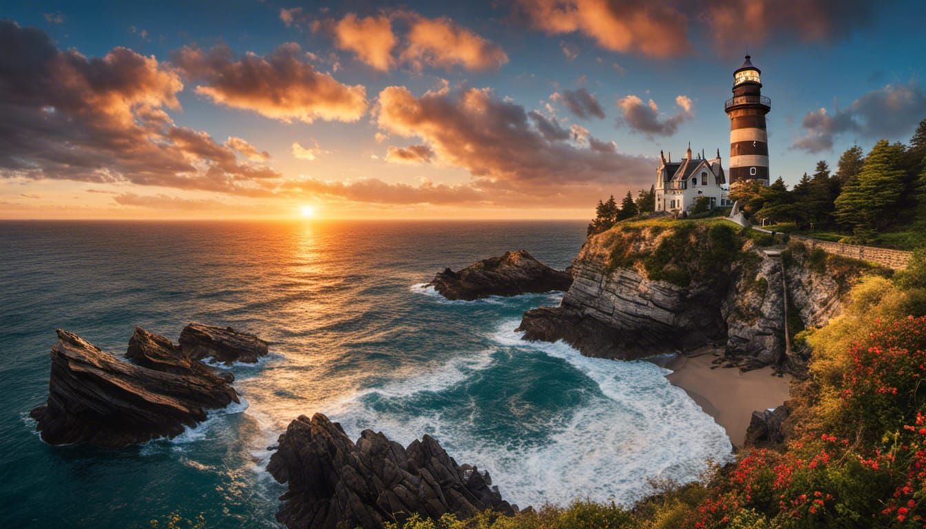 Magnificent Seascape at Sunset: Hyperrealistic Coastal Photo...