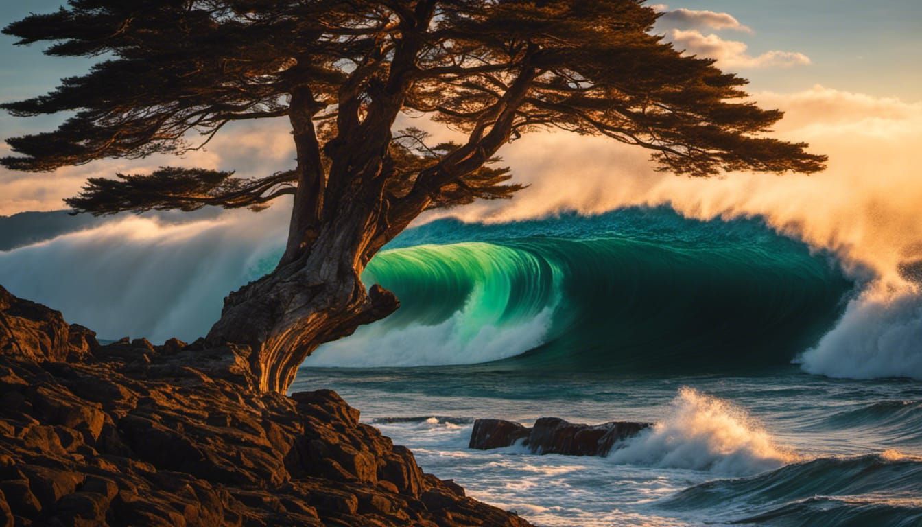 Hyperrealistic Seascape with Lighthouse and Dramatic Sky