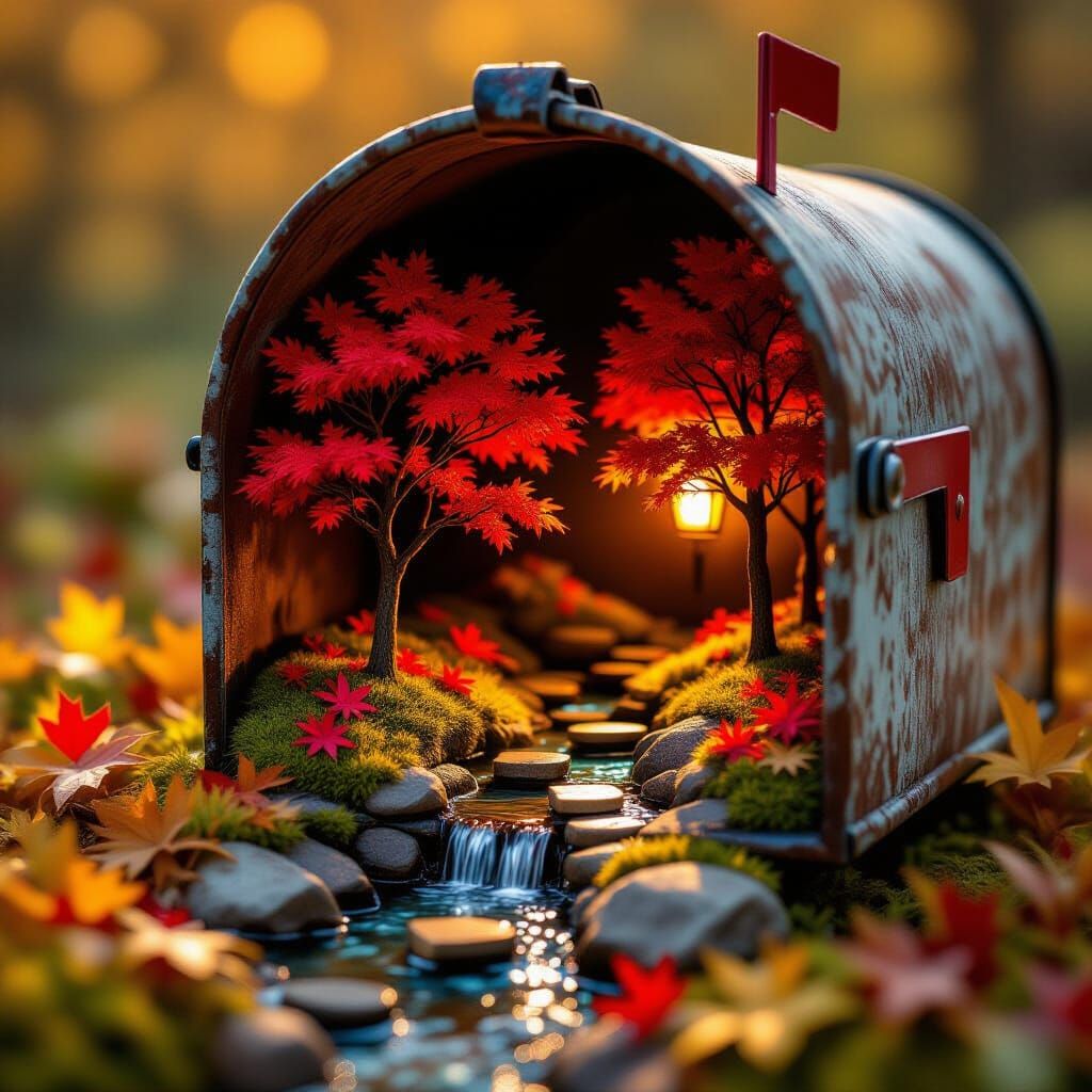 Miniature Fall World Inside a Mailbox